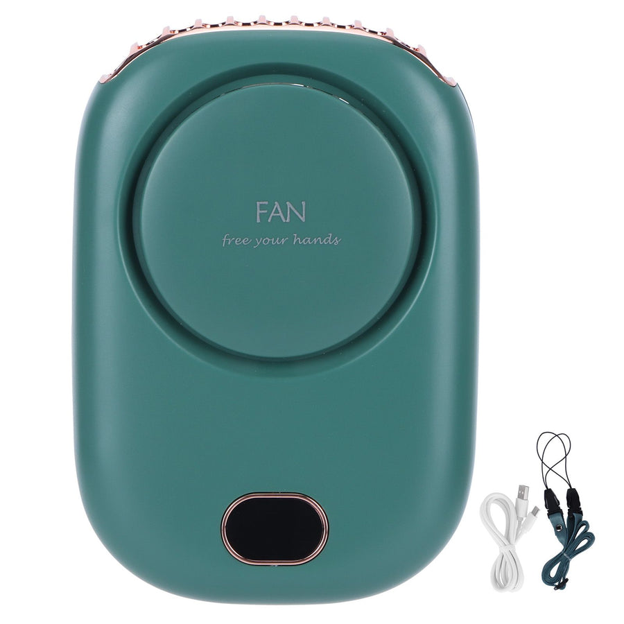 Mini Electric Fan Portable USB Charging Neck Hanging Bladeless Fan for Outdoor Sports TravelGreen