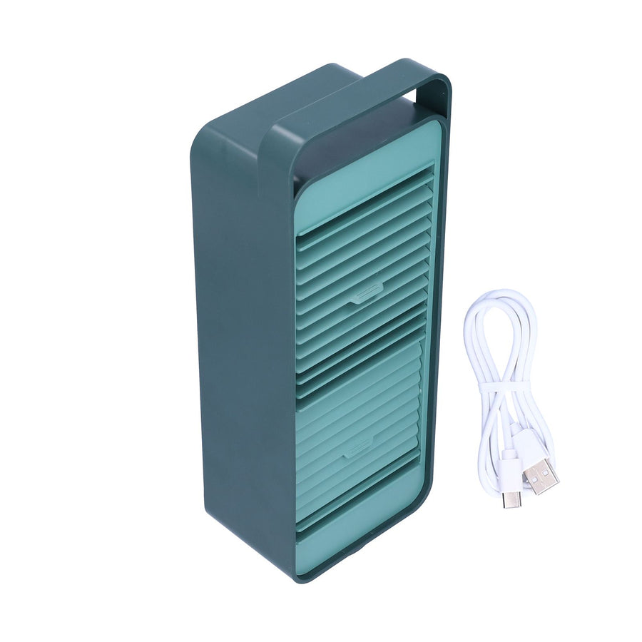 Double Fan Blade Rotating Fan USB Charging Desktop Electric Fan for Office Home DormitoryGreen