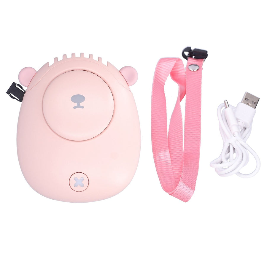 Electric Fan Hanging Neck Portable Mini Fan with 3‑Gear Wind Speed USB Charging for SummerPink