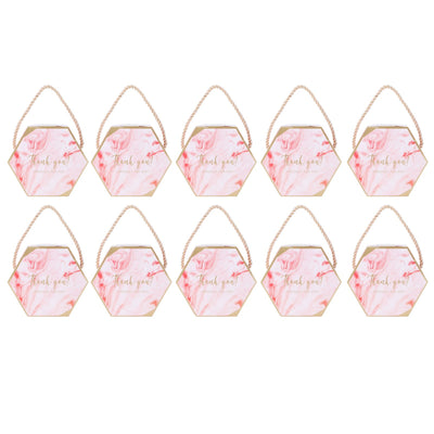 10 Set Candy Boxes Bags Hexagonal Chocolate Gift Boxes with Ropes for Wedding SuppliesPink
