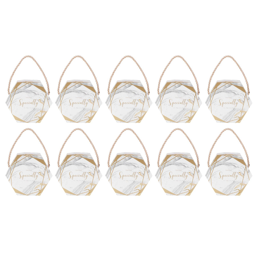 10 Set Candy Boxes Bags Hexagonal Chocolate Gift Boxes with Ropes for Wedding SuppliesMarble