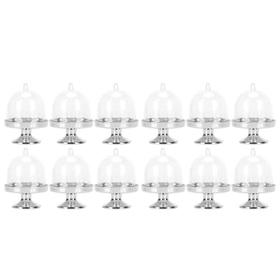 12 Set Mini Candy Box Cake Stand Cupcake Candy Display Plate with Lid Party SuppliesBottom Silver