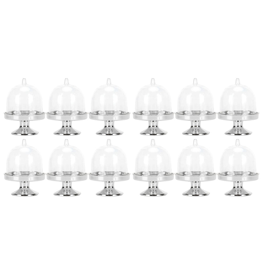 12 Set Mini Candy Box Cake Stand Cupcake Candy Display Plate with Lid Party SuppliesBottom Silver