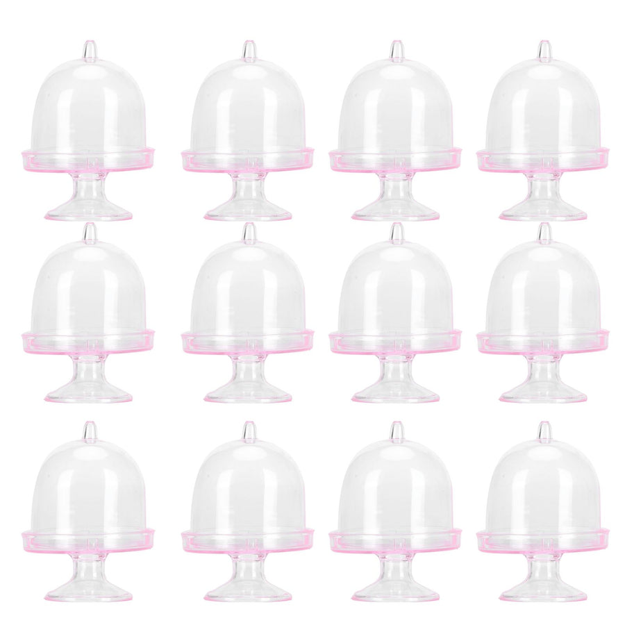12 Set Mini Candy Box Cake Stand Cupcake Candy Display Plate with Lid Party SuppliesPink