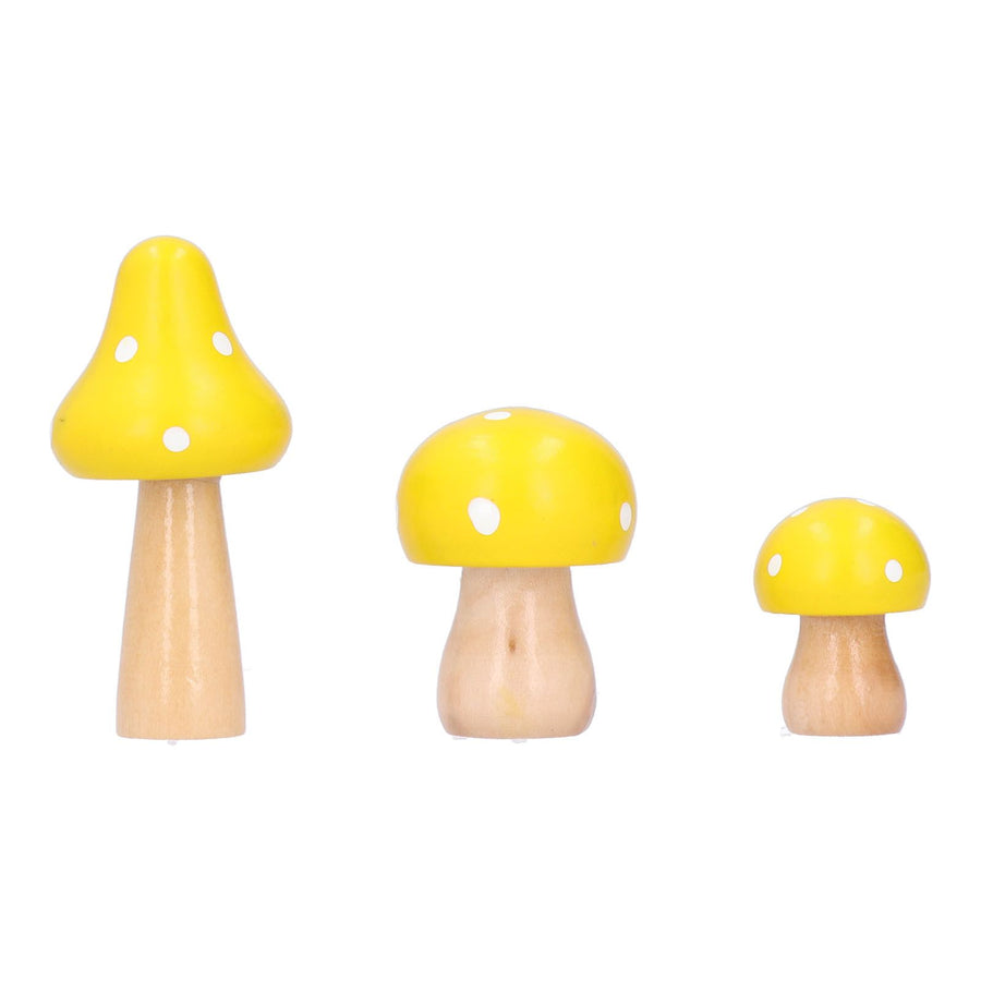3Pcs/Set Mushroom Crafts Innovative Cute Wooden Ornaments Home Office Desktop DecorationYellow