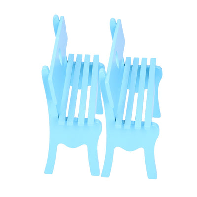 2Pcs Wooden Decorative Small Chair Originality Wooden Craft Decoration for Home OfficeBlue