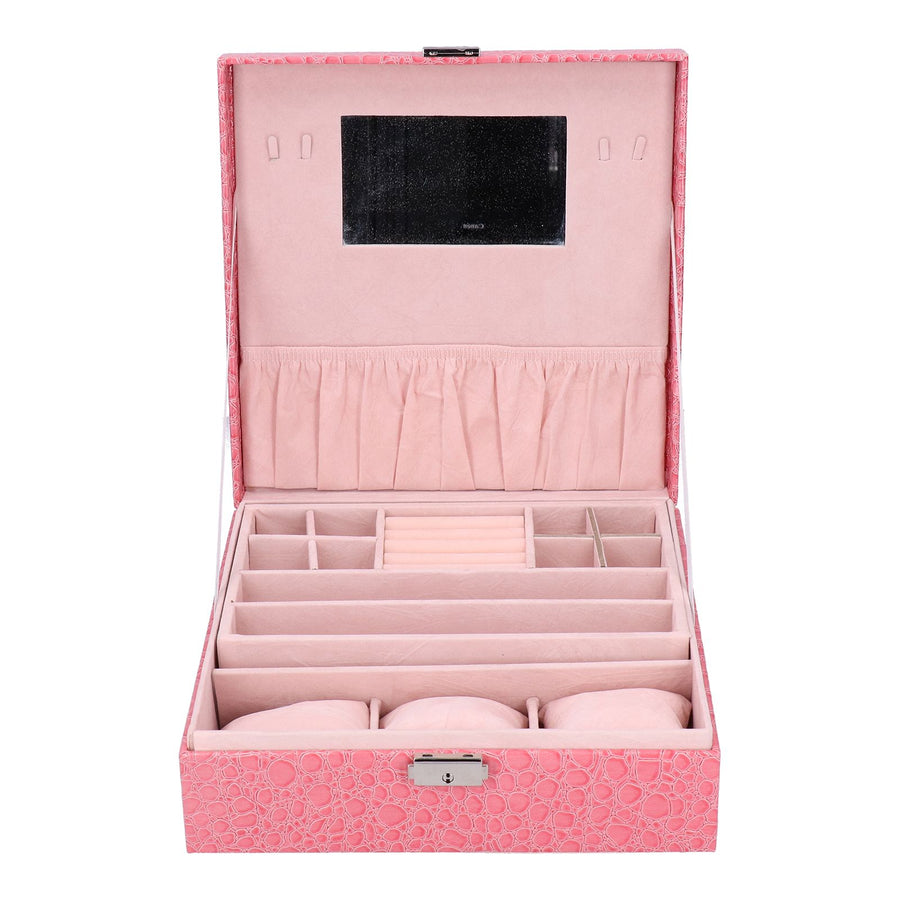 Pink Artificial Leather Jewelry Box Watch Jewelry Packaging Container Holder for Girls