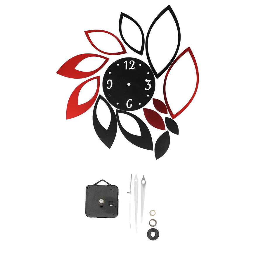 DIY Mirror Wall Clock Stickers Modern Decor for Home Living Room Background Sticker(Noir rouge )