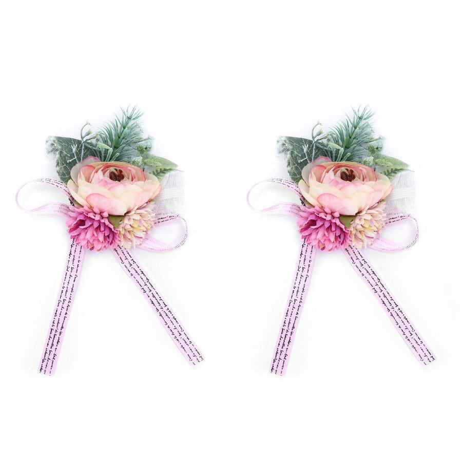 2Pcs Wedding Bridal Corsage Bridesmaid Wrist Flower for Wedding Party AnniversaryPink