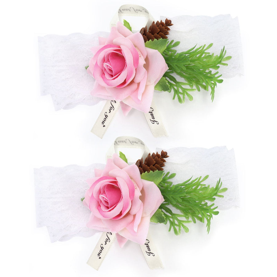 2Pcs Bridesmaid Silk Wrist Flower Bridal Corsage Wedding Ceremony Decoration SupplyPink