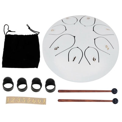 6in Tongue Drum 8‑Tones Ethereal Hand Pan Drums with Drumstick Percussion InstrumentWhite