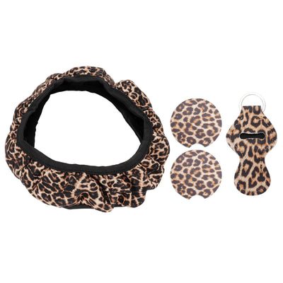 4PCS Universal Steering Wheel Cover Cup Holder Coasters Keyring Set Car Accessories Set