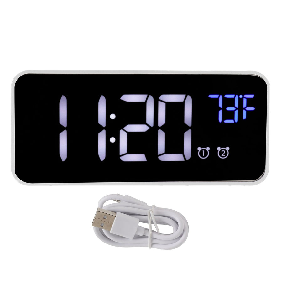 LED Digital Alarm Clock Thermometer with Snooze USB Charging Bedroom Office DecorationSilver