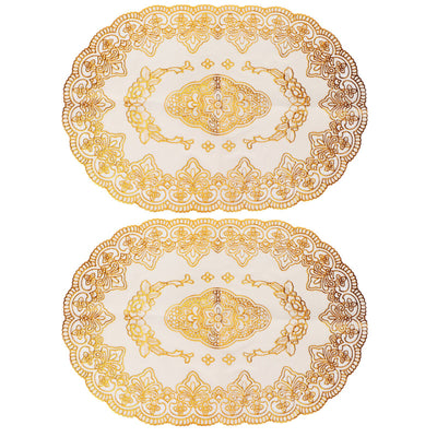 2Pcs PVC Table Mat Gold Placemats Cup Coaster Pad Kitchen Restaurant Wedding DecorationOval 01