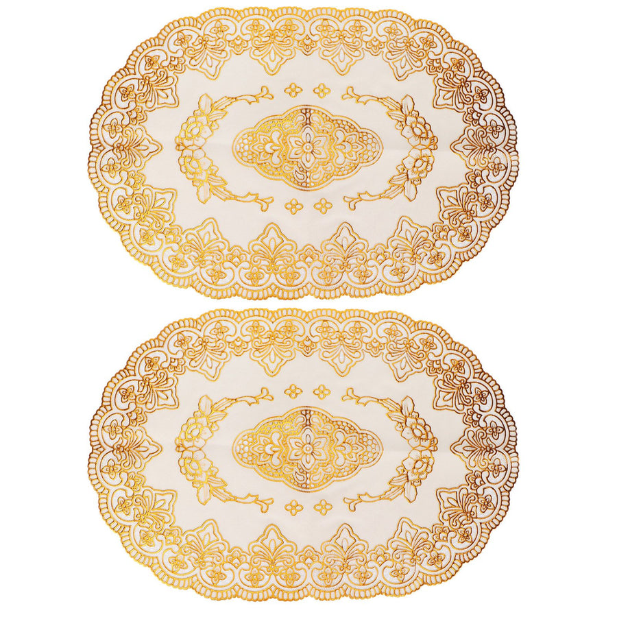 2Pcs PVC Table Mat Gold Placemats Cup Coaster Pad Kitchen Restaurant Wedding DecorationOval 01