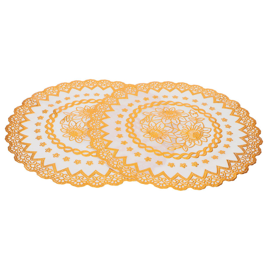 2PCS 38x38cm Table Mats PVC Gold Placemats Cup Mat Coaster for Wedding Party SuppliesRound 04