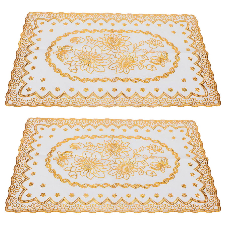 2PCS 30cmx45cm PVC Table Mat Gold Placemats Cup Coaster Pad Kitchen Wedding DecorationStyle 1