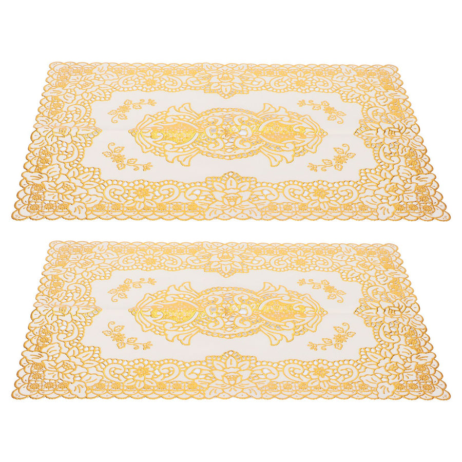 2PCS 30cmx45cm PVC Table Mat Gold Placemats Cup Coaster Pad Kitchen Wedding DecorationStyle 3