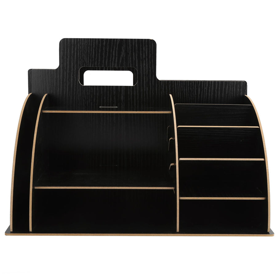 Wood Desktop Organizer Innovative Cosmetics Stationery Storage Rack for Home OfficeBlack
