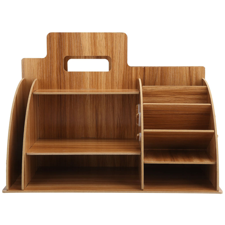 Wood Desktop Organizer Innovative Cosmetics Stationery Storage Rack for Home OfficeCherry Wood Color
