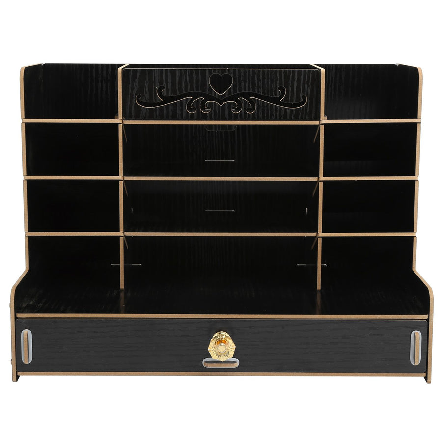 Wooden Storage Box Innovative Desktop Pen Holder Container Stationery Rack OrganizerBlack