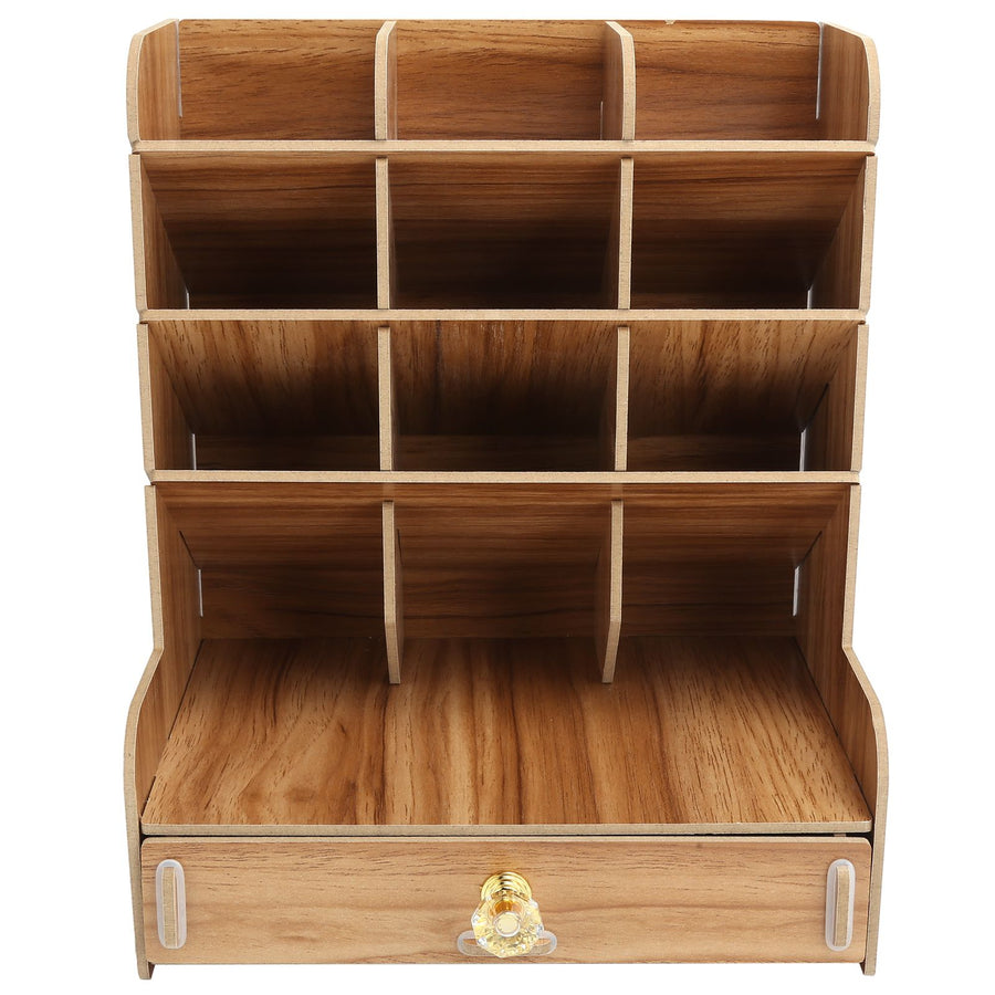 Wood Desktop Bookshelf Multi Function Pen Holder Stationery Box for Home Office Use(Cherry Wood Color )
