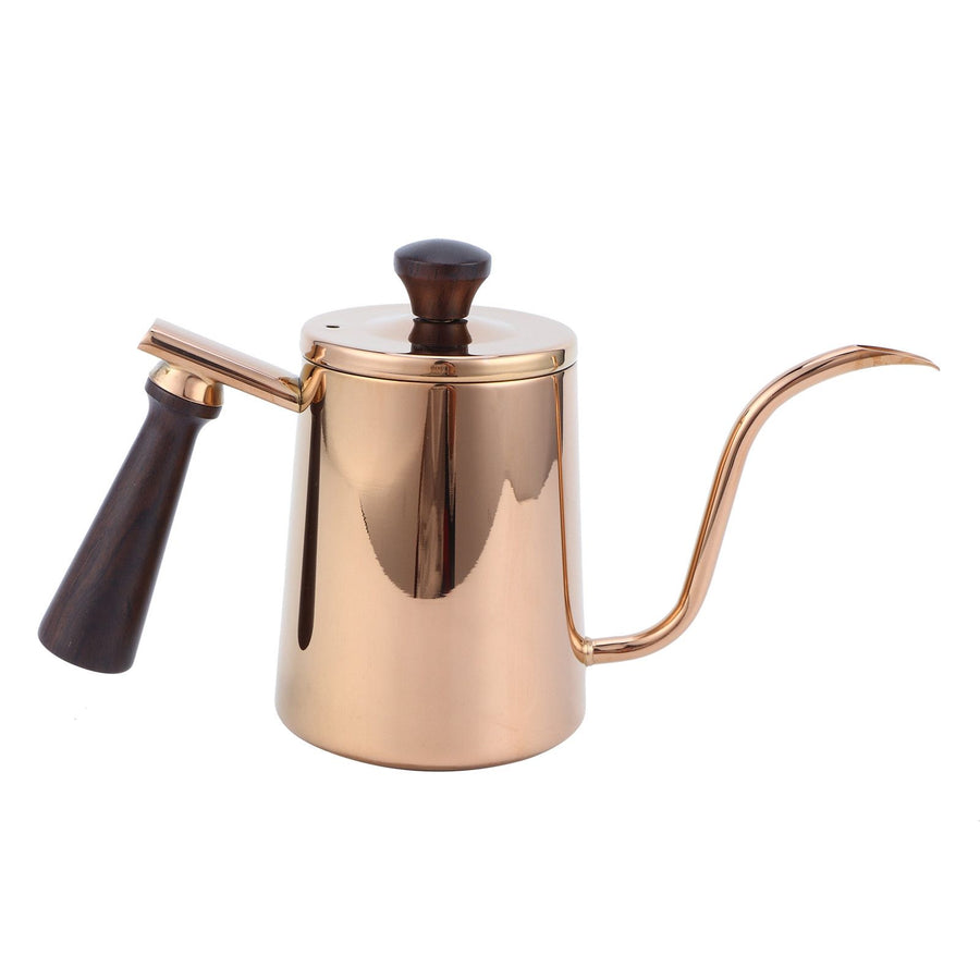 700ml Coffee Kettle 304 Stainless Steel Gooseneck Spout Coffee Drip Pot with Wooden HandleLong Spout‑Rose Gold