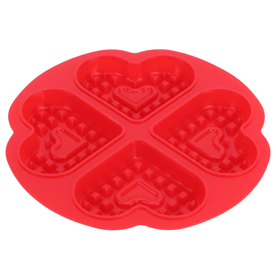 DIY Waffle Mold Reusable Silicone Muffin Cake Mould Baking Utensil Kitchen Accessory(4Grid HeartShape )