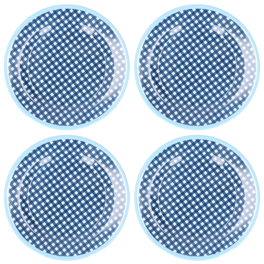 4PCS 9in Salad Plate Fruit Plate Dessert Cake Dishes Pastry Tray Tableware DecorationDark Blue Grid