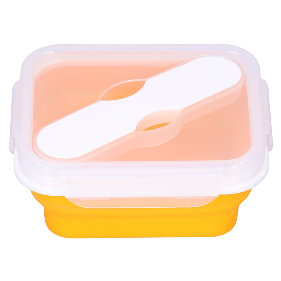 Silicone Insulation Box Portable Lunch Box with Integrated Fork Spoon for Office SchoolOrange 600ML