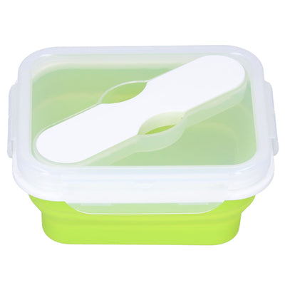 Silicone Insulation Box Portable Lunch Box with Integrated Fork Spoon for Office SchoolFruit Green 600ML