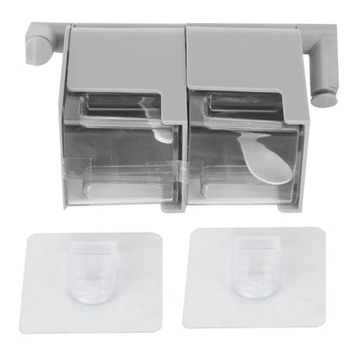 NoPunching WallMounted Seasoning Box Rotatable 2Layer Drawer Type Box for Kitchen(Gray )