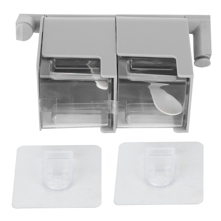 NoPunching WallMounted Seasoning Box Rotatable 2Layer Drawer Type Box for Kitchen(Gray )