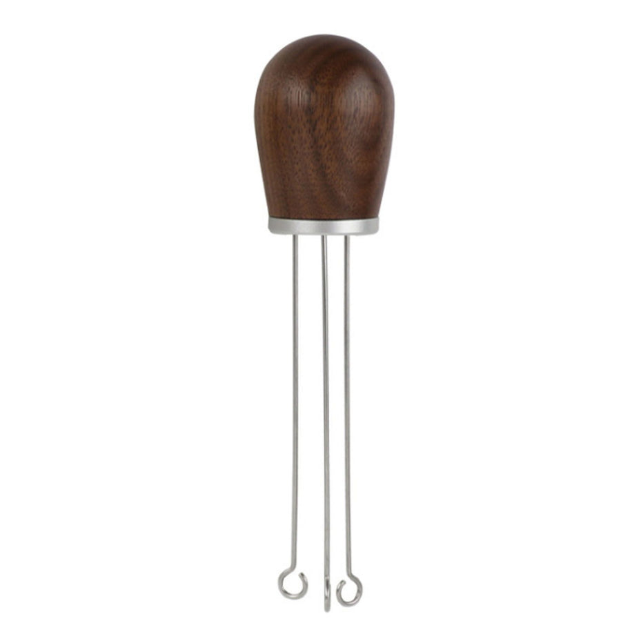 Needle Type Coffee Powder Distributor Wood Handle Coffee Stirrer Distribution Tool(Couvercle argenté noyer )