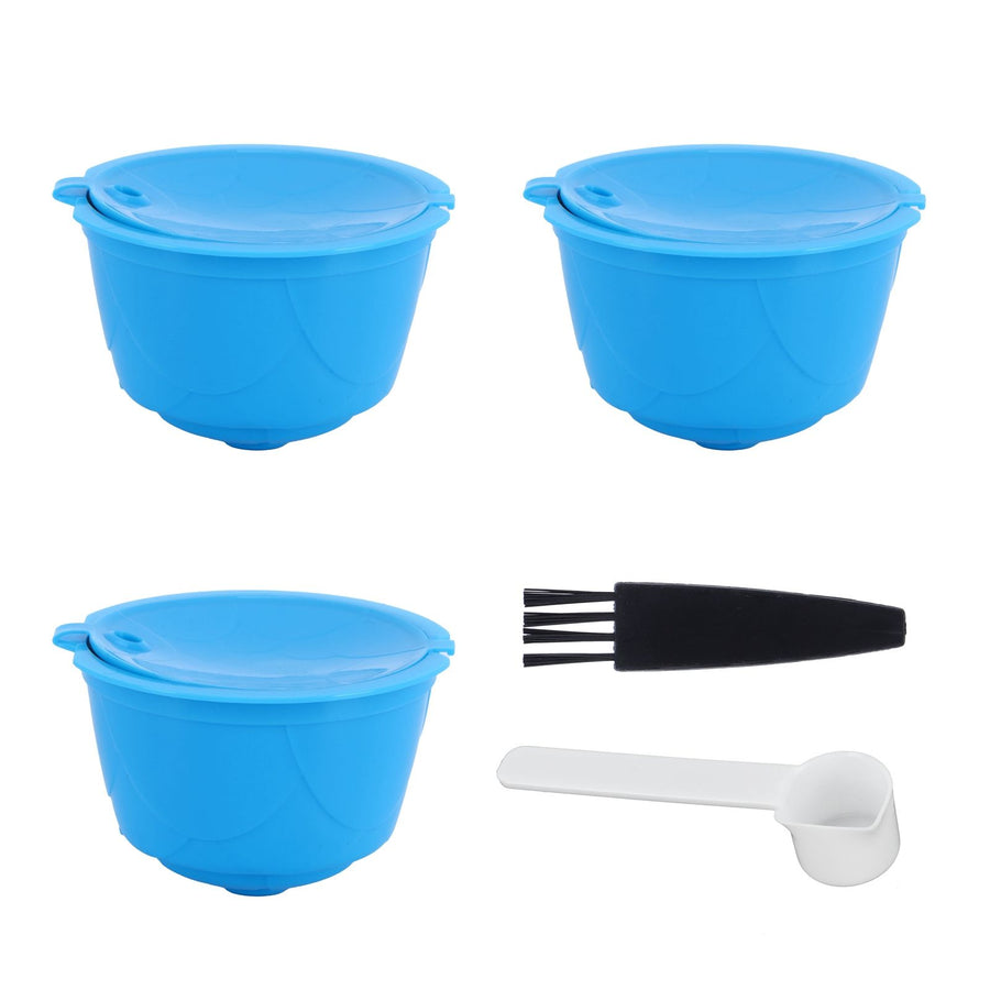 Refillable Coffee Capsule Filter Cup Kit Accessories for DOLCE GUSTO Coffee Machine(Blue 3 Capsules1 Spoon 1 Brush)
