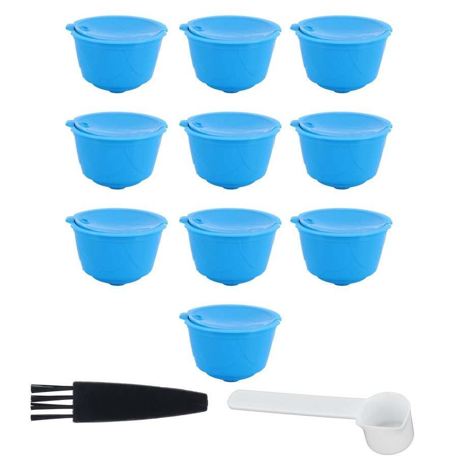 Refillable Coffee Capsule Filter Cup Kit Accessories for DOLCE GUSTO Coffee Machine(Blue 10 Capsules1 Spoon 1 Brush)