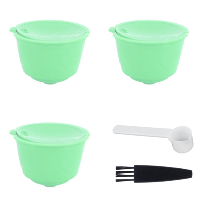Coffee Capsule Set Stainless Steel Coffee Filter Cup for DOLCE GUSTO Coffee Machine(Green 3 Capsules1 Spoon 1 Brush)