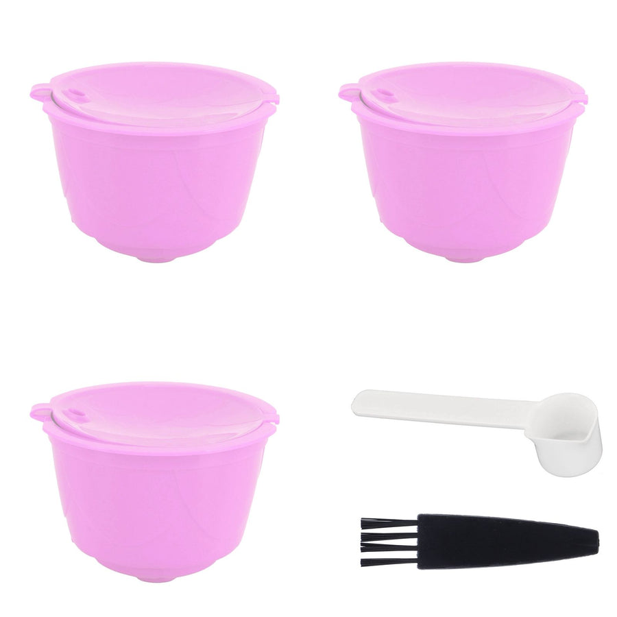 Reusable Capsules Set Refillable Coffee Filter Cup Pod for DOLCE GUSTO Coffee Machine(Purple 3 Capsules1 Spoon 1 Brush)