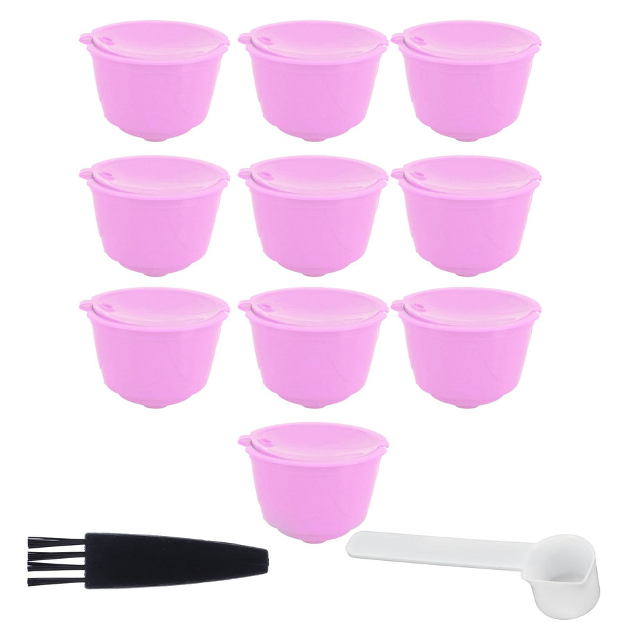 Reusable Capsules Set Refillable Coffee Filter Cup Pod for DOLCE GUSTO Coffee Machine(Purple 10 Capsules1 Spoon 1 Brush)