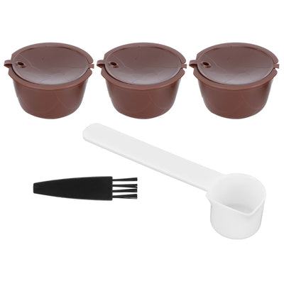 Coffee Capsules Reusable Refillable Coffee Cup Filter Kit Fit for DOLCE GUSTO Machine(Coffee 3 Capsules1 Spoon 1 Brush)
