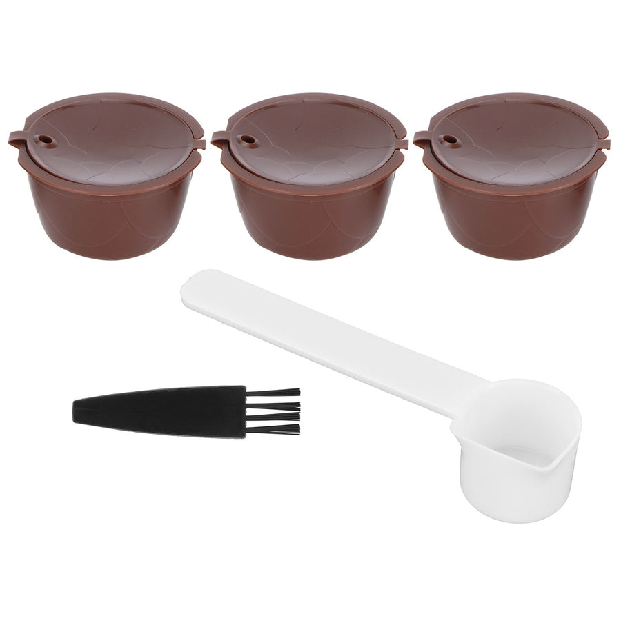 Coffee Capsules Reusable Refillable Coffee Cup Filter Kit Fit for DOLCE GUSTO Machine(Coffee 3 Capsules1 Spoon 1 Brush)