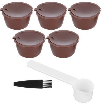 Coffee Capsules Reusable Refillable Coffee Cup Filter Kit Fit for DOLCE GUSTO Machine(Coffee 5 Capsules1 Spoon 1 Brush)