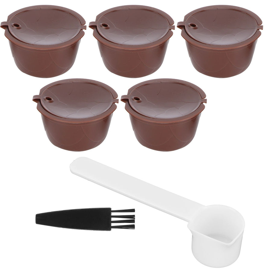 Coffee Capsules Reusable Refillable Coffee Cup Filter Kit Fit for DOLCE GUSTO Machine(Coffee 5 Capsules1 Spoon 1 Brush)