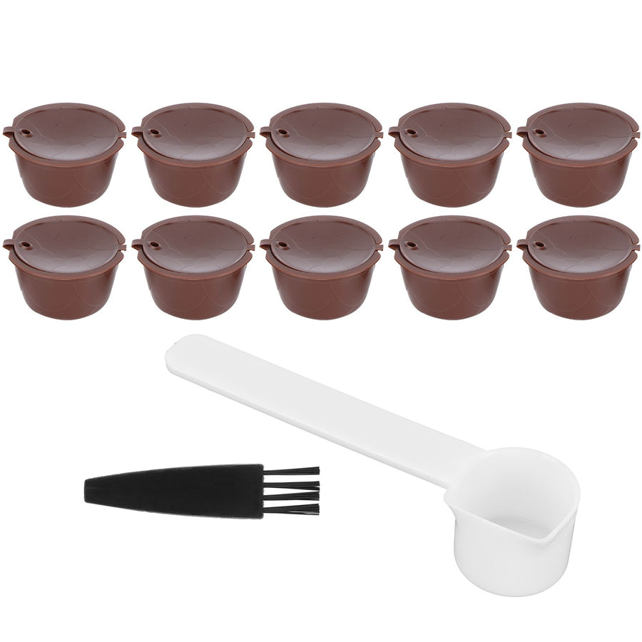 Coffee Capsules Reusable Refillable Coffee Cup Filter Kit Fit for DOLCE GUSTO Machine(Coffee 10 Capsules1 Spoon 1 Brush)