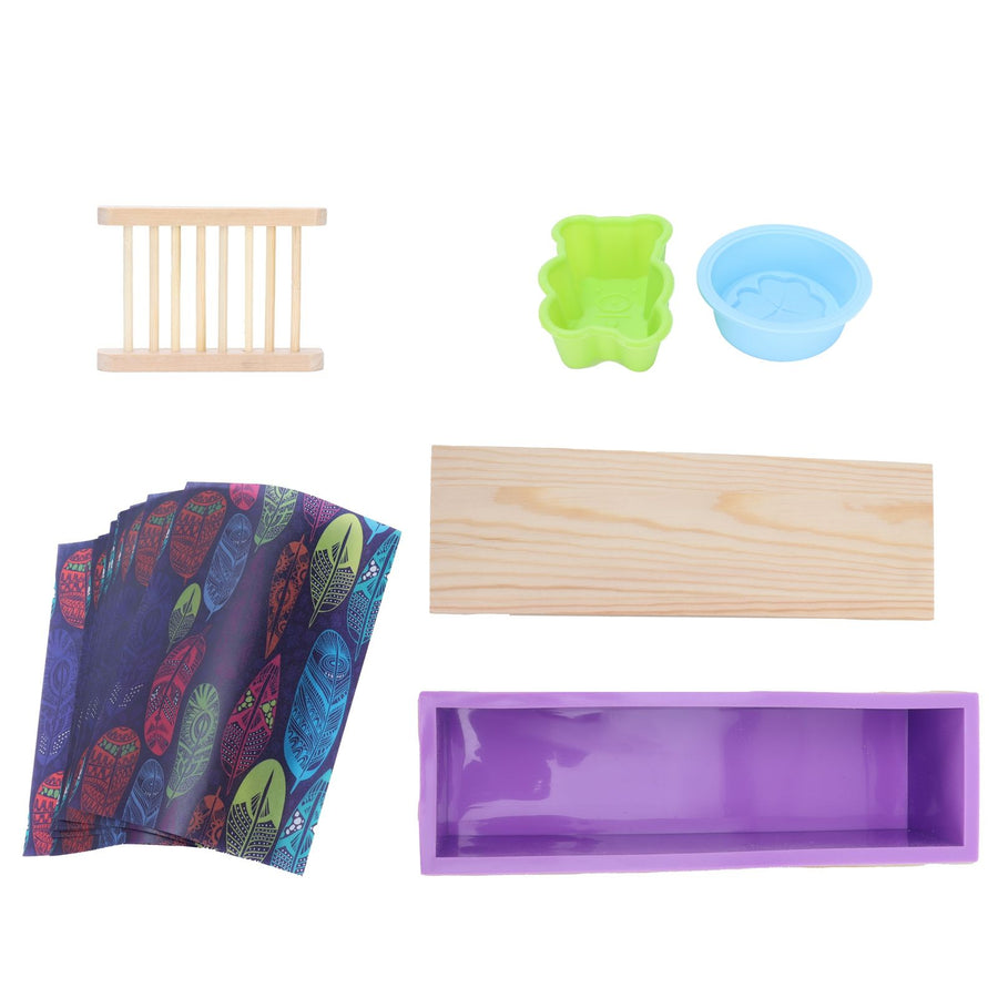 DIY Silicone Soap Mold Set with Wood Box Soap Rack Wrapping Paper Baking SuppliesPurple