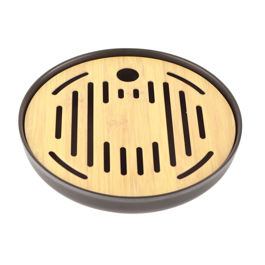 Bamboo Round Tea Tray Teapot Mat Serving Tray Drainage Water Storage Tea Set Home Supplies8in