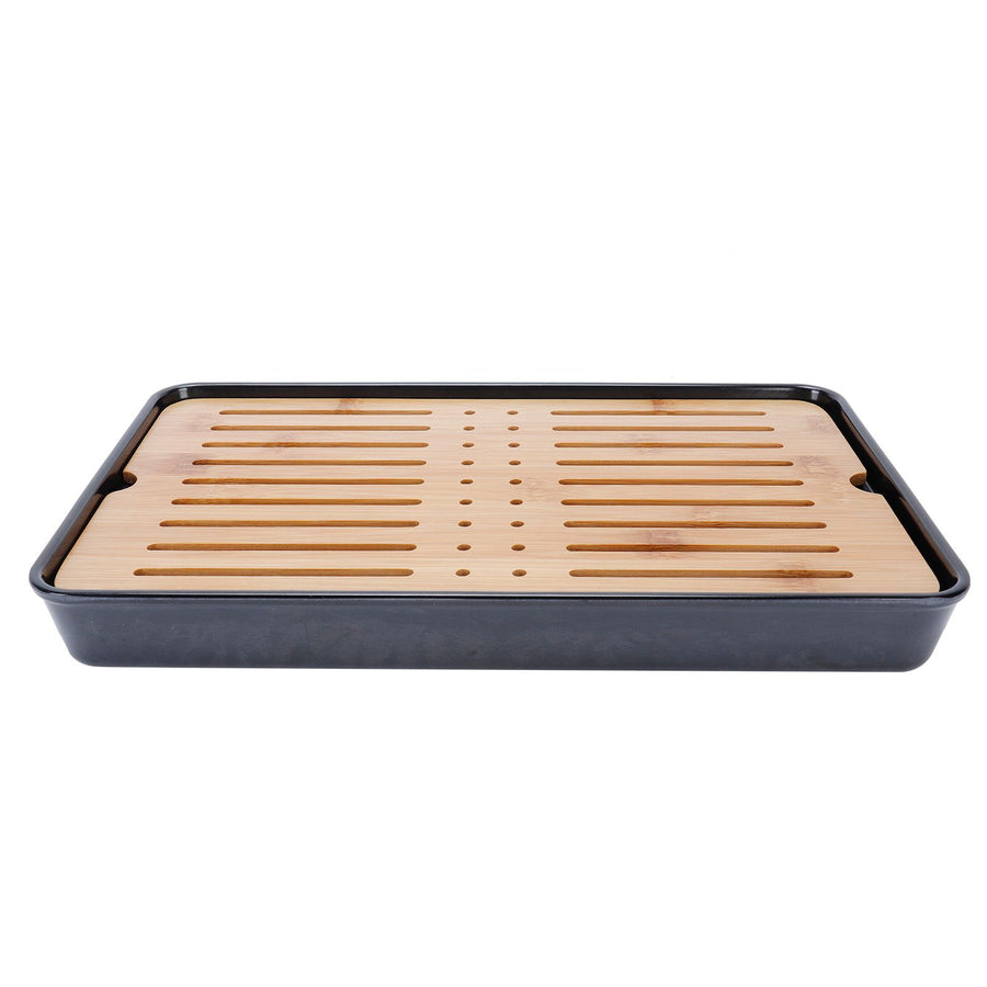Rectangle Bamboo Tea Tray Teapot Mat Serving Tray Draining Board Tea Set Home Kitchen Use13in 1100ml