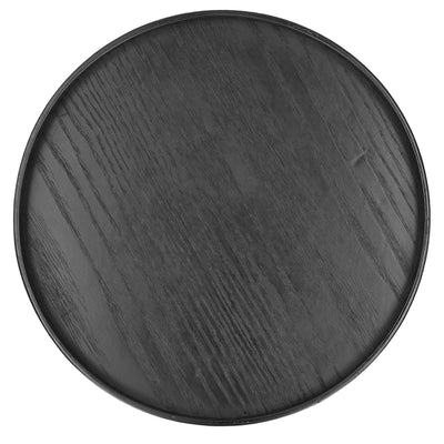 Round Wooden Food Fruit Serving Tray Service Plate for Home Kitchen Hotel Use Black27cm