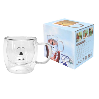250ml Bear Shaped Glass Cup Double Wall Water Tea Coffee Milk Mug with Handle for HomeTransparent