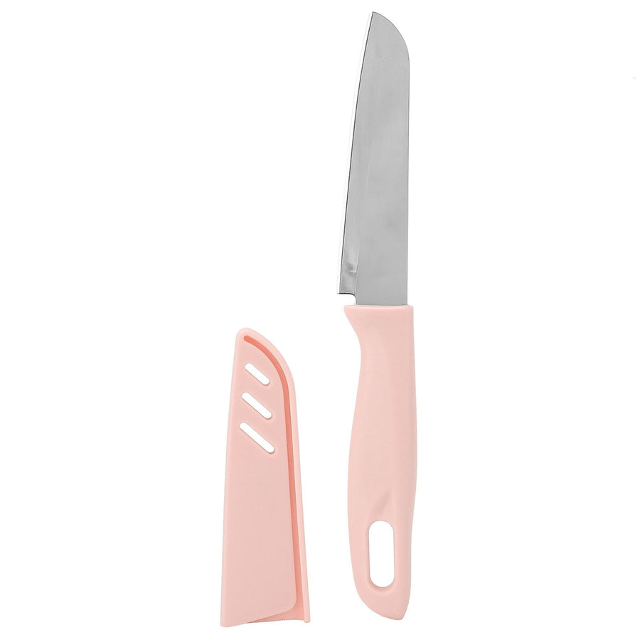 Kitchen Knife Portable Stainless Steel Fruit Melon Cutter with Sleeve for Home UsePink